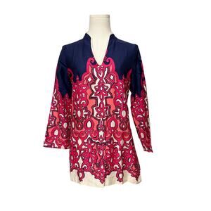 Lilly Pulitzer Pink Navy White NWOT Scroll Print Tunic Zip Side for Fit - XS